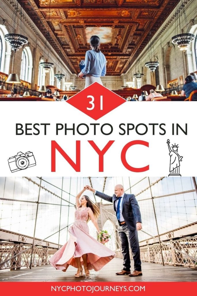 best photo spots in NYC in the New York Public Library + Brooklyn Bridge