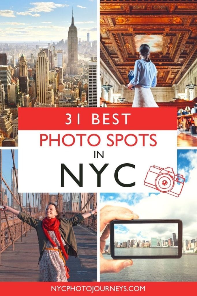 Examples of the best photo spots in NYC including the Manhattan skyline and Brooklyn Bridge