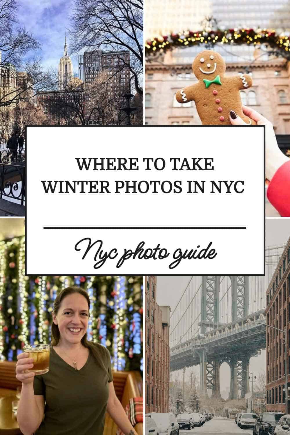 Pinterest pin that shows winter photo spots in nyc.