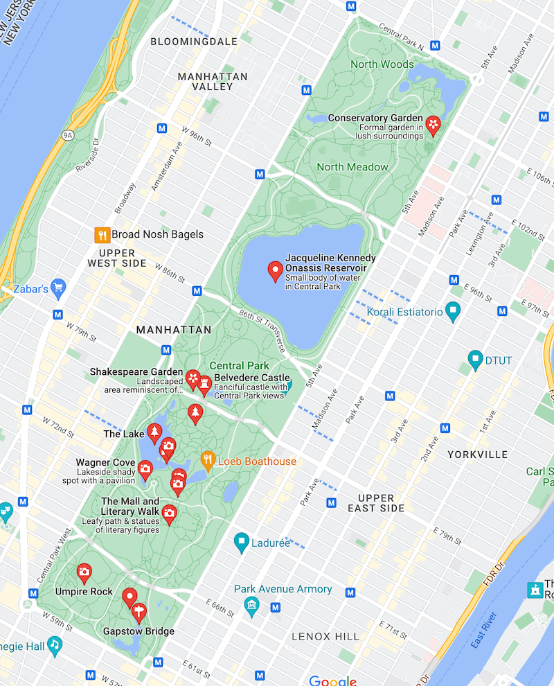 Central Park photo spots map