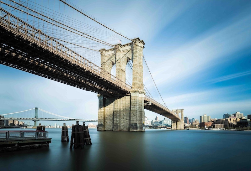 Brooklyn Bridge photographed from Manhattan's South Street Seaport